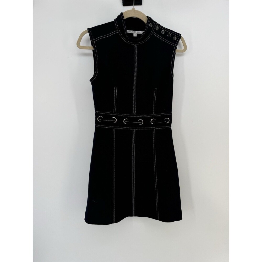 Veronica Beard Black Mini Dress with White Topstitching